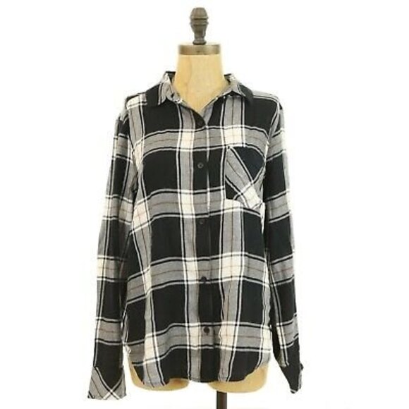 BP Nordstrom Juniors Cmile Plaid Top Size S Button Down Black Multi NWT B97 - Picture 2 of 6